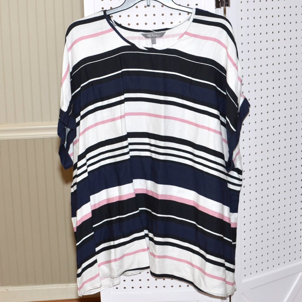 NWT Plus Size 24/26 Ulla Popken Striped Short Sleeve Tunic Blouse